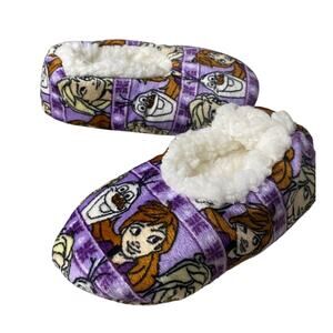 Disney Frozen Girls Slippers Toddler 5/6 Purple White Anna Elsa Bottom Grip